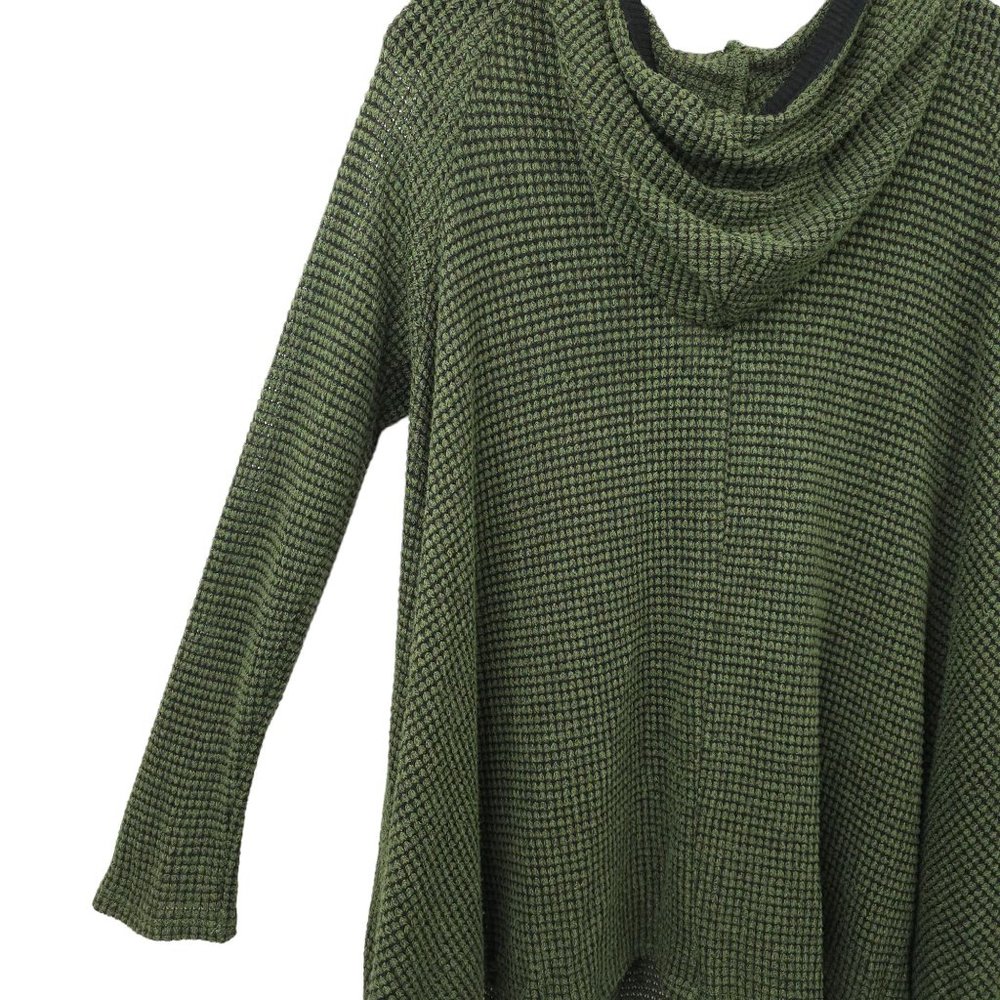 C'isa Hooded Pullover Sweater Womens Size M Green Side Slit Top Long Sleeve - Picture 14 of 15